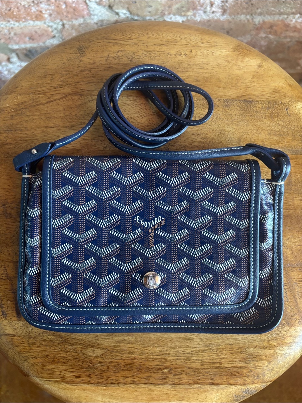 Goyard Navy Blue Chevron Crossbody Bag
